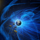 Artist’s rendition of Earth’s magnetosphere and NASA’s four MMS satellites. Image: University of Maryland
